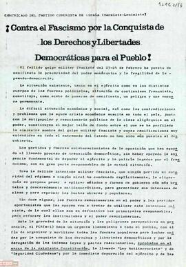 “¡Contra el Fascismo por la Conquista de los Derechos y Libertades Democráticas para el Pueblo!”