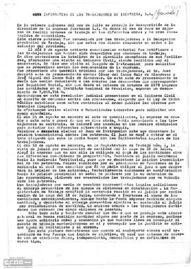 Nota informativa de los trabajadores de Ibertecsa, S.A.