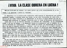 “¡Viva la clase obrera en lucha! Por un 1º de mayo de unidad y de lucha contra las leyes reaccionarias de la patronal y su gobierno y contra el fascismo”