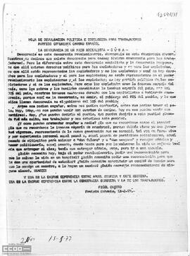 “La democracia de un país socialista  -Cuba-“. Hoja de divulgación política e ideológica del PCOE.