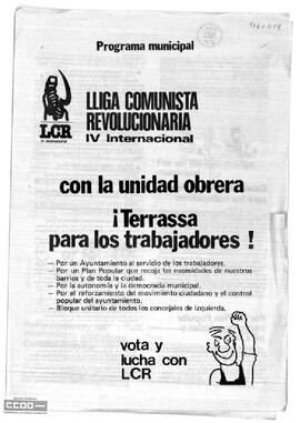 “Con la unidad obrera. ¡Terrassa para los trabajadores!”. Programa municipal de la LCR de Terrassa
