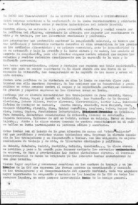 “¡A todos los trabajadores, a la opinión pública española e internacional!”. Llamamiento de solidaridad para con los trabajadores y por las libertades sindicales y políticas.