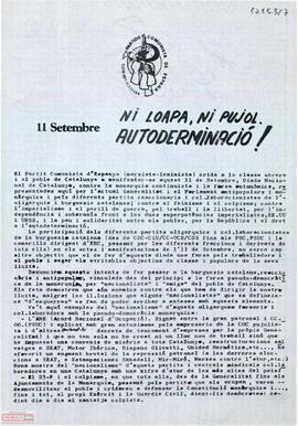 “11 setembre. Ni LOAPA, ni Pujol. Autoderminacó!”. Llamamiento del Comité de Catalunya del PCE (m-l) a la manifestación del 11 de septiembre.