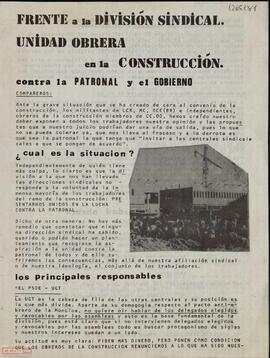 “Frente a la división sindical: unidad obrera en la construcción”. Declaración de los independientes, de las organizaciones de la Construcción de la Liga Comunista Revolucionaria, del  Movimiento Comunista y de la OCE (Bandera Roja)