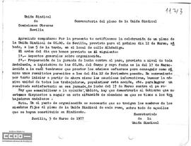Convocatoria del Pleno de la Unión Sindical de Comisiones Obreras de Sevilla.