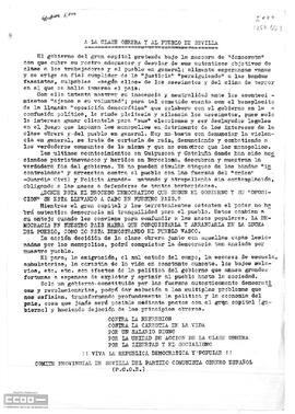 Comunicado del Comité Provincial de Sevilla del PCOE en el que se reivindica un gobierno de fuerzas democráticas y revolucionarias.