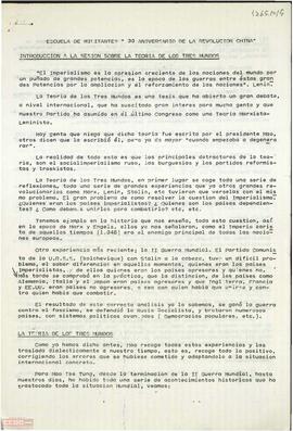 Escuela de Militantes XXX Aniversario de la Revolución China: introducción a la sesión sobre la teoría de los tres mundos