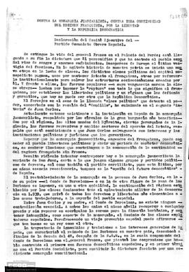 “Contra la monarquía juancarlista, contra toda continuidad del régimen franquista, por la libertad y la república democrática”. Declaración del Comité Ejecutivo del PCOE.