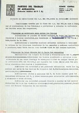 Proyecto de resoluciones del Comité Central del PTA sobre el movimiento campesino.