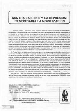“Contra la crisis y la represión: es necesaria la movilización”. Llamamiento del Comité de la zona del Pueblo Nuevo de la LCR a la manifestación del día 22
