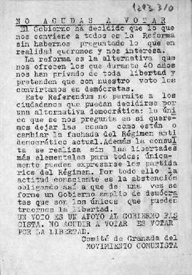 “No acudas a votar”. Octavilla del Comité de Granada del Movimiento Comunista
