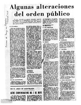 “Algunas alteraciones del orden público”. Recorte de prensa sobre el 1º de mayo.