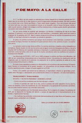 “1º de mayo: a la calle”. Declaración del Moviment Comunista de Catalunya