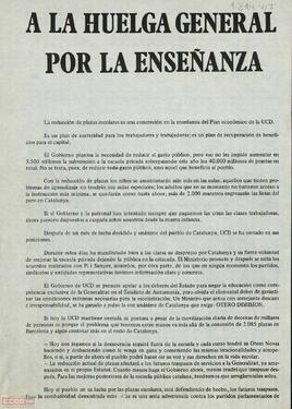 “A la huelga general por la enseñanza”. Llamamiento del Comité Nacional del Moviment Comunista de Catalunya a la participación en la huelga general por la enseñanza pública de Catalunya