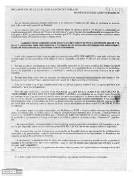Declaración del Comité Local de Sabadell de la LCR ante la convocatoria de manifestaciones antiterroristas