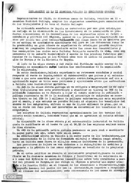 Declaración de la II Asamblea Gallega de Comisiones Obreras acerca de los acuerdos tomados en dicha asamblea.